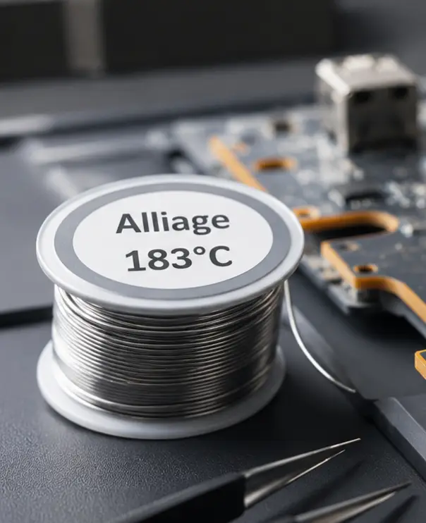Alliage de soudure 183°C utilisé pour la microsoudure et la réparation de cartes électroniques chez MrTechRepair.
